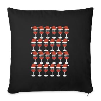 Weihnachten Rotwein Weinglas mit Weihnachtsmütze - Sofakissenbezug 45 x 45 cm - Schwarz - Vorne