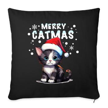 Chat mignon dans la neige célébrant Noël - Housse de coussin décorative 45 x 45 cm - noir - Devant