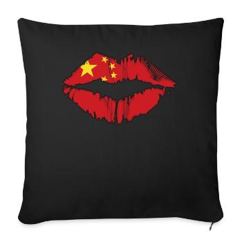 Chinese Country Flag China Red Kiss Lips - Sofakissenbezug 45 x 45 cm - Schwarz - Vorne