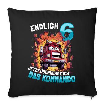 Endlich 6 Jahre Junge 6. Geburtstag Feuerwehauto - Sofakissenbezug 45 x 45 cm - Schwarz - Vorne