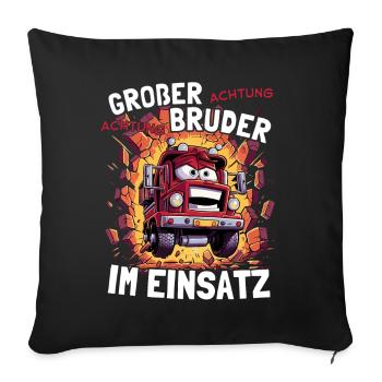 Feuerwehr - Großer Bruder Im Einsatz Feuerwehauto - Sofakissenbezug 45 x 45 cm - Schwarz - Vorne