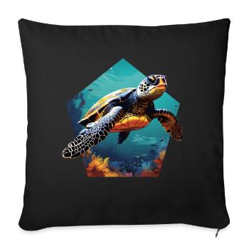 Tortue 3D Optique Tortue de mer dans la mer - Housse de coussin décorative 45 x 45 cm - noir - Devant