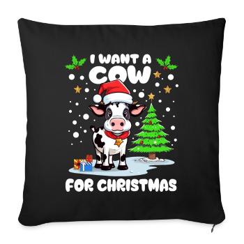 Little cow with cap celebrating Christmas in the snow - Sofa pillowcase 17,3'' x 17,3'' (45 x 45 cm) - black - Front