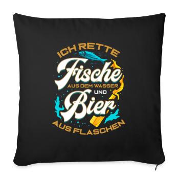 Fische und Bier Angler Geschenk zum Fischen Angeln - Sofakissenbezug 45 x 45 cm - Schwarz - Vorne