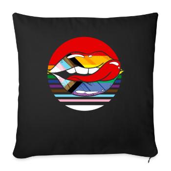 Retro Progress Pride Flag LGBTQ Rainbow Lips - Sofakissenbezug 45 x 45 cm - Schwarz - Vorne