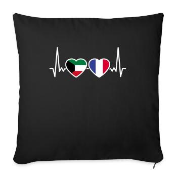 Koweït, France, Heartbeat, Drapeau, Koweïtien - Housse de coussin décorative 45 x 45 cm - noir - Devant