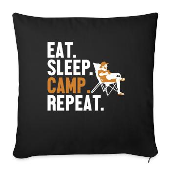 Eat Sleep Camp Repeat Tentes Glamping - Housse de coussin décorative 45 x 45 cm - noir - Devant