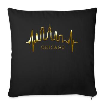 Chicago Skyline Heartbeat USA Heart I Love Chicago - Housse de coussin décorative 45 x 45 cm - noir - Devant