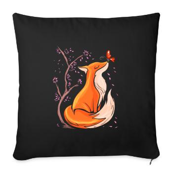 Cute Fox with Flowers Foxes Gift Nature - Sofa pillowcase 17,3'' x 17,3'' (45 x 45 cm) - black - Front