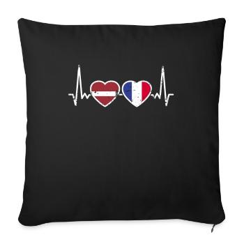 Lettonie France Vintage Heartbeat drapeau - Housse de coussin décorative 45 x 45 cm - noir - Devant
