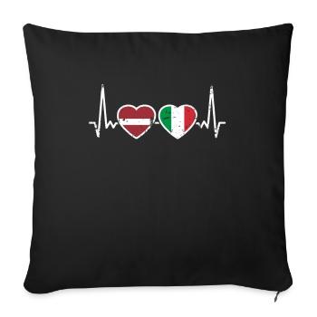 Lettonie Italie Vintage Heartbeat drapeau letton - Housse de coussin décorative 45 x 45 cm - noir - Devant
