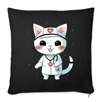 Cat Nurse Stethoscope Nursing Cat - Sofakissenbezug 45 x 45 cm - Schwarz - Vorne