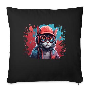 Chat Animal Art I Cool Chat Mignon - Housse de coussin décorative 45 x 45 cm - noir - Devant