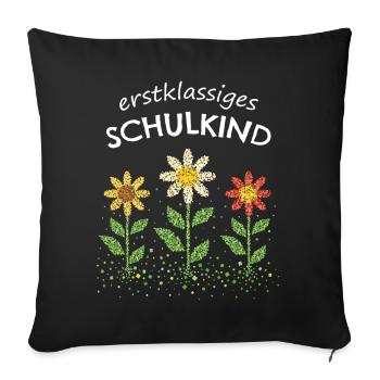 Erstklässler Schulanfänger Einschulung Blumen - Sofakissenbezug 45 x 45 cm - Schwarz - Vorne