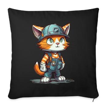 Construction Worker Cat Hard hat Concrete Worker C - Sofakissenbezug 45 x 45 cm - Schwarz - Vorne