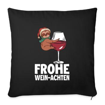 Faultier Weinglas Frohe Weihnachten - Sofakissenbezug 45 x 45 cm - Schwarz - Vorne