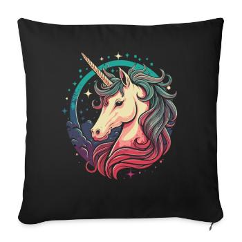 Nachtzauber: Einhorn im Comic-Stil - Sofakissenbezug 45 x 45 cm - Schwarz - Vorne