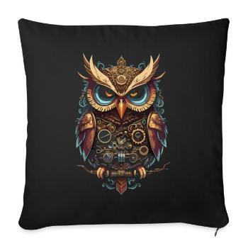Eulen im Zeitalter des Dampfs: Stilvoll Steampunk - Sofakissenbezug 45 x 45 cm - Schwarz - Vorne