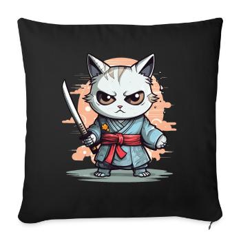 Cute Samurai Cat Kawaii Japanese Ronin Aesthetic A - Sofakissenbezug 45 x 45 cm - Schwarz - Vorne
