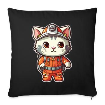 Kawaii Cat Firefighter Firefighting Cute Anime Cat - Sofakissenbezug 45 x 45 cm - Schwarz - Vorne