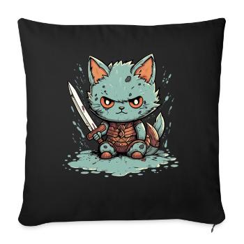 Cute Warrior Cat Barbarian Kawaii Cat Anime - Sofakissenbezug 45 x 45 cm - Schwarz - Vorne