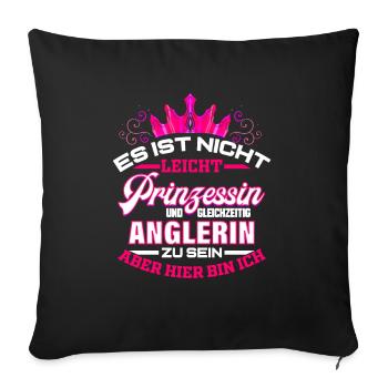 Anglerin Geschenk für Angelurlaub Frau Angel - Sofakissenbezug 45 x 45 cm - Schwarz - Vorne
