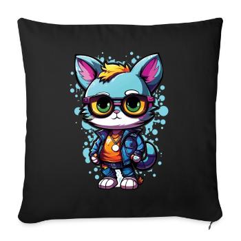 Anime Hipster Cat Sunglasses Japanese Graffiti - Sofakissenbezug 45 x 45 cm - Schwarz - Vorne