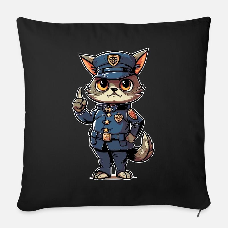 Cat Police Officer Sheriff Cop Enforcer Cat - Sofakissenbezug 45 x 45 cm - Schwarz