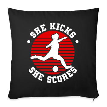 Soccer féminin, Football féminin, Football féminin - Housse de coussin décorative 45 x 45 cm - noir - Devant