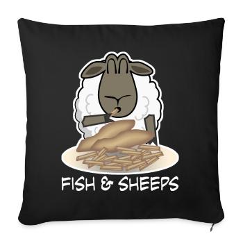 Sheep eats Fish and Chips Shepherd - Sofa pillowcase 17,3'' x 17,3'' (45 x 45 cm) - black - Front