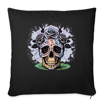 Kreativer Totenkopf mit Rosen Design - Sofakissenbezug 45 x 45 cm - Schwarz - Vorne