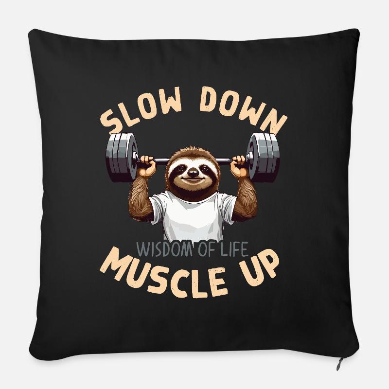Motivationsfaultier Workout Bodybuilding Fun - Sofakissenbezug 45 x 45 cm - Schwarz