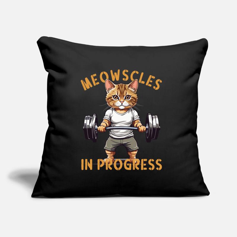 Cat Bodybuilder "Meowscles in progress" Saying Sofa pillowcase 17,3'' x 17,3'' (45 x 45 cm)