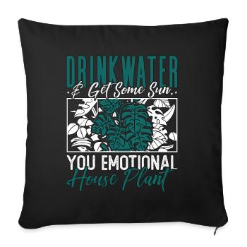 Les plantes d’intérieur boivent de l’eau et obtiennent un pot de fleurs de soleil - Housse de coussin décorative 45 x 45 cm - noir - Devant