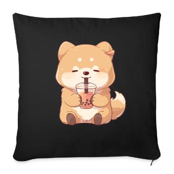 Kawaii Corgi Dog Drinks Boba Bubble Tea Chibi - Sofa pillowcase 17,3'' x 17,3'' (45 x 45 cm) - black - Front