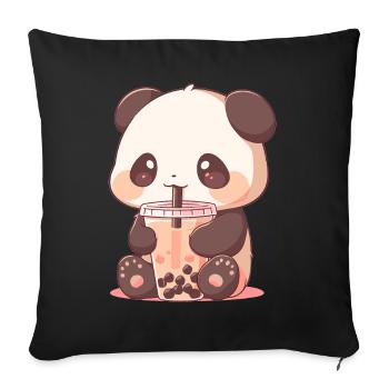 Kawaii Panda trinkt Boba Bubble Tea Chibi - Sofakissenbezug 45 x 45 cm - Schwarz - Vorne