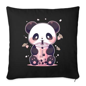 Kawaii Panda trinkt Boba Bubble Tea Chibi - Sofakissenbezug 45 x 45 cm - Schwarz - Vorne
