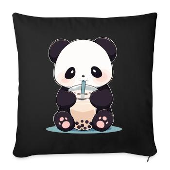 Kawaii Panda trinkt Boba Bubble Tea Chibi - Sofakissenbezug 45 x 45 cm - Schwarz - Vorne