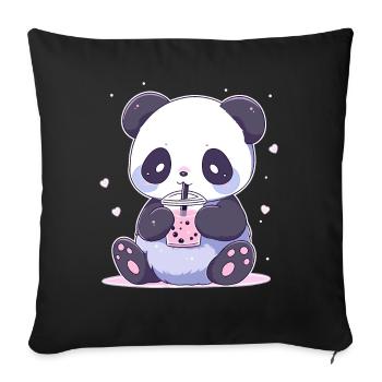 Kawaii Panda trinkt Boba Bubble Tea Chibi - Sofakissenbezug 45 x 45 cm - Schwarz - Vorne