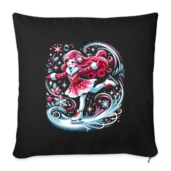 Anmut auf dem Eis: Rotes Haar, Schlittschuhmagie - Sofakissenbezug 45 x 45 cm - Schwarz - Vorne
