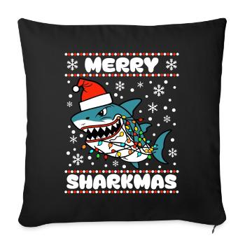 Merry Sharkmas Ugly Christmas Sweater Shark Ocean - Sofa pillowcase 17,3'' x 17,3'' (45 x 45 cm) - black - Front