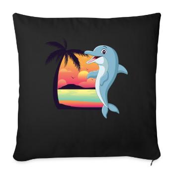 Dolphin Beach Palm Tree Sunset - Sofa pillowcase 17,3'' x 17,3'' (45 x 45 cm) - black - Front