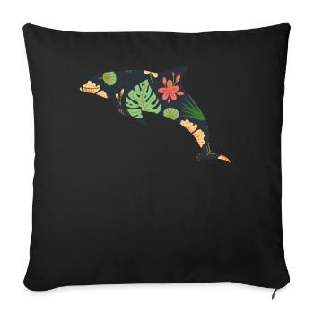 Dolphin Tropical Flower Floral - Sofa pillowcase 17,3'' x 17,3'' (45 x 45 cm) - black - Front