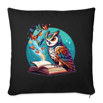 Book Dream with Owl and Butterflies - Sofa pillowcase 17,3'' x 17,3'' (45 x 45 cm) - black - Front