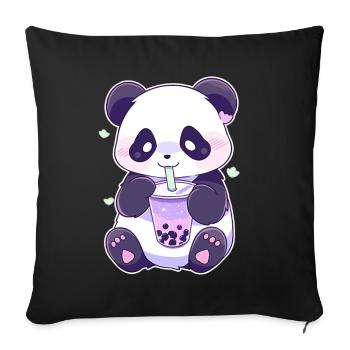 Kawaii Panda trinkt Boba Bubble Tea Chibi - Sofakissenbezug 45 x 45 cm - Schwarz - Vorne