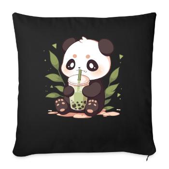 Kawaii Panda trinkt Boba Bubble Tea Chibi - Sofakissenbezug 45 x 45 cm - Schwarz - Vorne