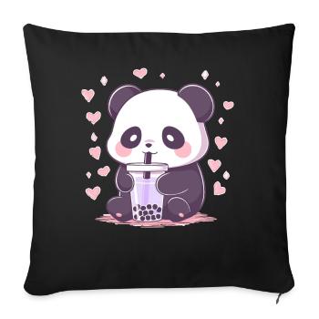 Kawaii Panda trinkt Boba Bubble Tea Chibi - Sofakissenbezug 45 x 45 cm - Schwarz - Vorne