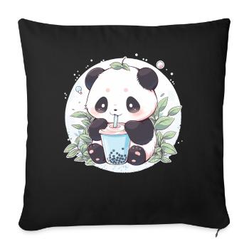 Kawaii Panda trinkt Boba Bubble Tea Chibi - Sofakissenbezug 45 x 45 cm - Schwarz - Vorne