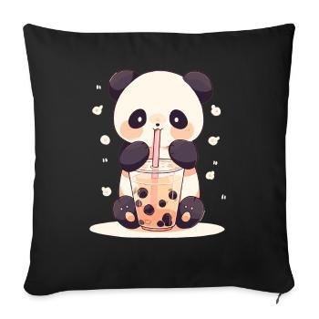 Kawaii Panda trinkt Boba Bubble Tea Chibi - Sofakissenbezug 45 x 45 cm - Schwarz - Vorne