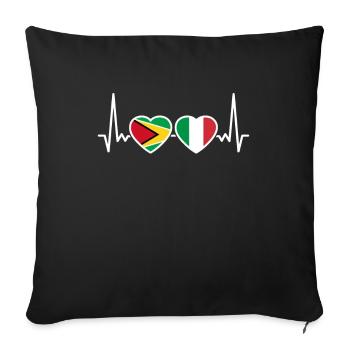 Guyane, Italie, Heartbeat, Drapeau, Italien, Guyanais - Housse de coussin décorative 45 x 45 cm - noir - Devant